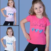 Детская футболка (девочка),  3-4-5-6 лет, синие сердца.