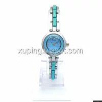 Часы KIMIO Серебристый, с голубой вставкой и камнями, длина браслета 18см, циферблат 22мм