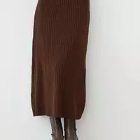 Женская юбка миди в широкий рубчик - коричневый цвет, S (есть размеры)