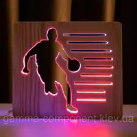 Світильник нічник ArtEco Light з дерева LED "Баскетболіст з м'ячем" з пультом та регулюванням кольору, подвійний RGB