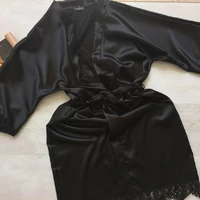 Женский атласный халат черный