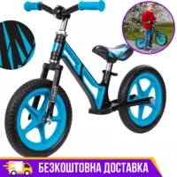 Велобіг велосипед без педалей Kidwell COMET з магнієвого сплаву BLACK/BLUE Біговел