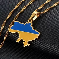 Кулон Карта України RESTEQ золотого кольору 60 см. Підвіска у формі карти України. Кулон прапор України