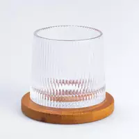 Склянка-дзига для віскі 300 мл з бамбуковою підставкою, ребриста