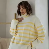 Жіночий бавовняний светр Тільняшка в смужку під горло біло-жовтого кольору